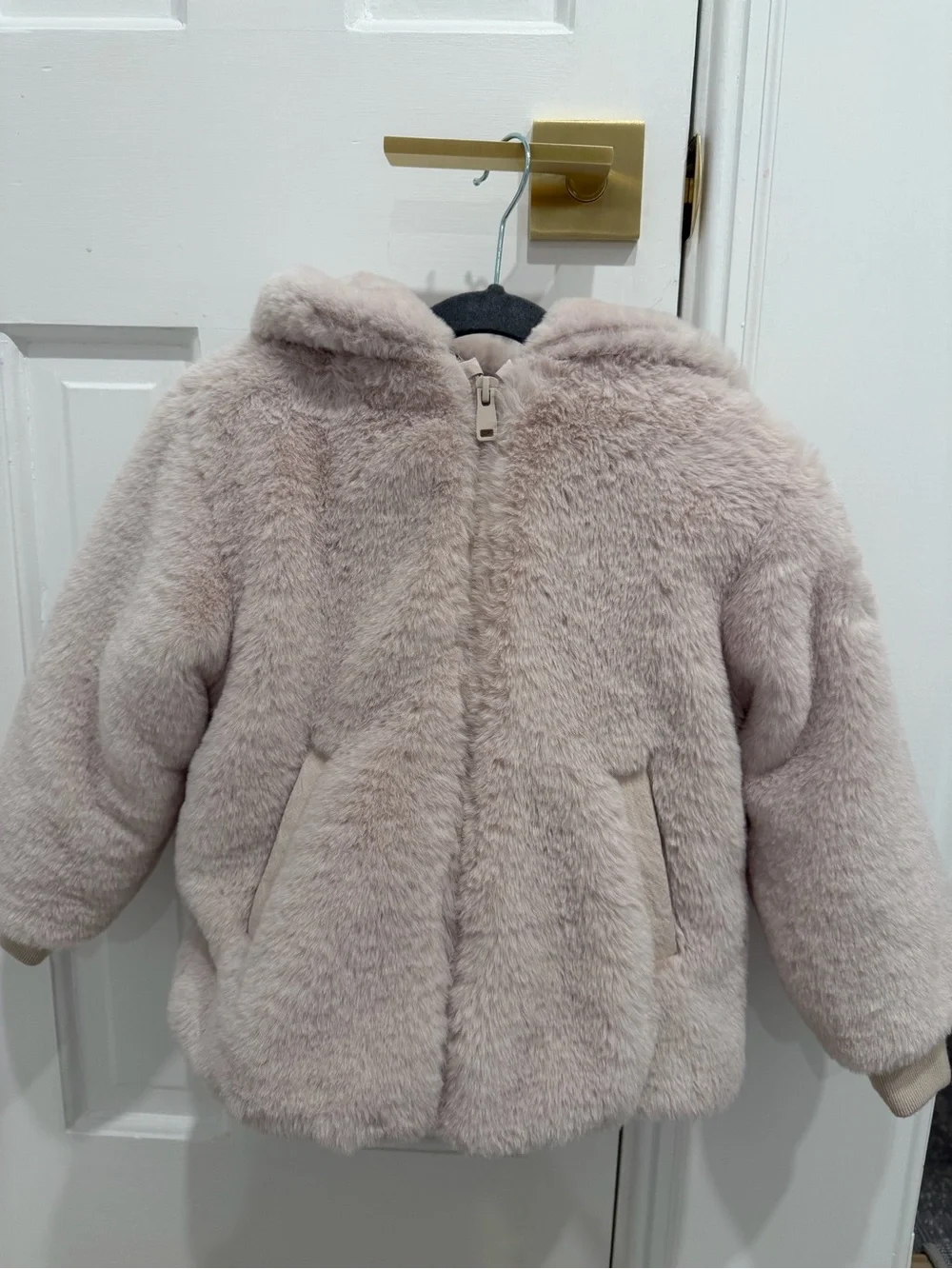 Zara kids faux fur hooded bomber jacket size 4 to 5 new without tags